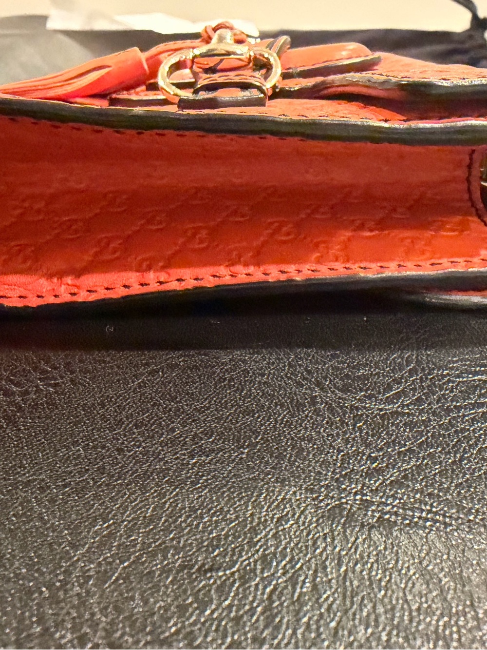 Vintage Gucci Orange Leather Monogrammed/Emblam Mini Bag with Horsebit Tassels - Picture 9 of 16